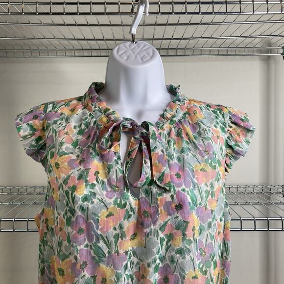 Banana Republic Women's Floral Ruffle Midi Dress Size M Demure Feminine Fairy - Picture 7 of 10